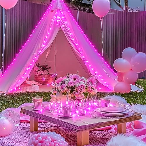 JMEXSUSS 200 LED Fairy Room Lights, 66 ft Pink Lights Outdoor Waterproof 8 Modes Pink String Lights Indoor with Wheel, Remote Control Twinkle Lights Plug in for Christmas Decor - color: Pink, size: 66FT 200LED