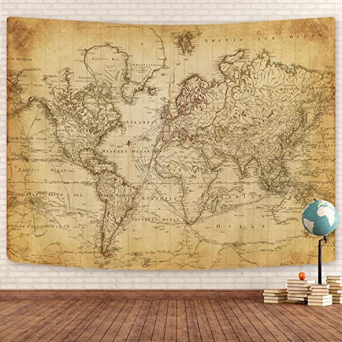 Old World Map Tapestry, Vintage Map Geographical Distribution Tapestry Wall Hanging, Brown Historical Atlas Educational World Map Poster for Classroom Bedroom Living Room Office 40x30 Inch - color: Retro Map, size: 40L" x 30W"