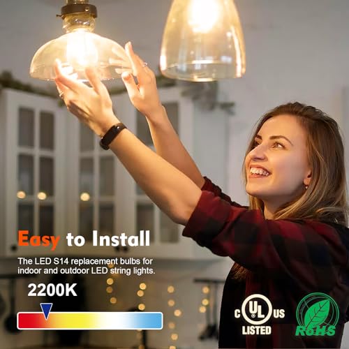GvvooHome 36 Pack S14 LED Bulbs for Outdoor String Lights, Shatterproof Replacement Edison Bulbs for Patio String Lights Outdoor Waterproof, Warm White 2200K, Dimmable, E26 Standard Base - color: Warm, size: 36 Pack