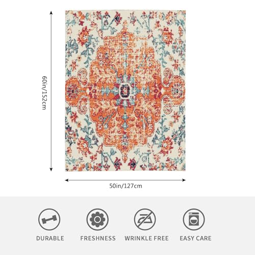 HGOD DESIGNS Carpet Pattern Throw Blanket Boho Style Ethnic Design Orange Blue Soft Blankets and Throws 50x60 Inch Caring for Women Men (130x150cm) - color: Boho Style Ethnic, size: 50x60 inch
