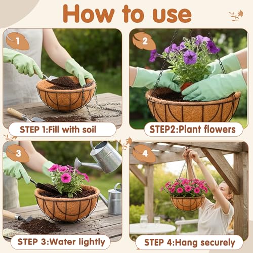 Metal Hanging Baskets for Plants Outdoor 4 Pack Round Metal Wire Hanging Basket Planter (Grid, 10 Inch) - size: 10 Inch, style: Grid