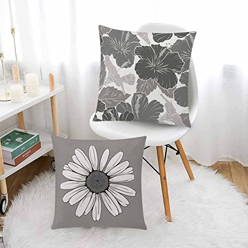 COMMINY Grey Pillow Covers 18x18 Set of 6 Decorative Daisy Flower Throw Pillow Cover for Couch Modern Cushion Cover for Patio Living Room Cushion Bed Farmhouse Home Decor - color: Grey White Daisy, size: 18" x 18" (Pack of 6)