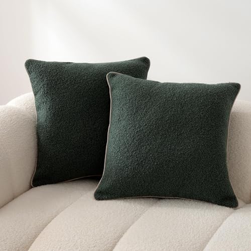 Amazon Basics Boucle Throw Pillow Covers for Couch, Living Room, Home Decor with Hidden Zipper, Green, 16×16in, Pack of 2 - color: Green, size: 16" x 16" (Pack of 2)