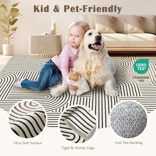 LUXRUG 3x5 Washable Area Rug - Small Entryway Rug Indigo Non-Slip Abstract Rainbow Kitchen Rugs Modern Boho Carpet Throw Rugs for Living Room Bedroom Bathroom Dorm Nursery Room Home Decor - color: Indigo, size: 3' x 5' (Rectangular)