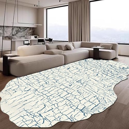 Retro Distressed Beige Blue Cracked Texture Irregular Area Rug 2x3 Abstract Irregular Shaped Rugs for Bedroom Playroom Dorm Unique Designer Washable Durable Carpet Boho Home Office Decor Runner Mat - color: I, size: 2x3
