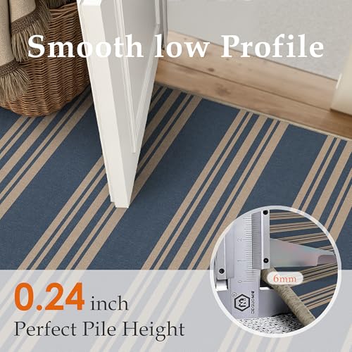 PureCozy Striped Easy Jute Rug 3x5 Blue Entryway Carpet Washable Non Slip Office Door Mat Farmhouse Neutral Non Shedding Small Indoor Outdoor Rug for Bathroom Kitchen Bedroom Living Room - color: Blue/Striped, size: 3' x 5' (Rectangular)