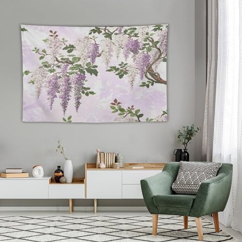 HZOHNAGO Lavender Flower Tapestry Fantasy Purple Floral Green Leaves Botanical Pattern Printed Wall Tapestry Wall Hanging for Bedroom Living Room Dorm 60" W x 40" H - color: Lavender-1, size: 60"L x 40"W