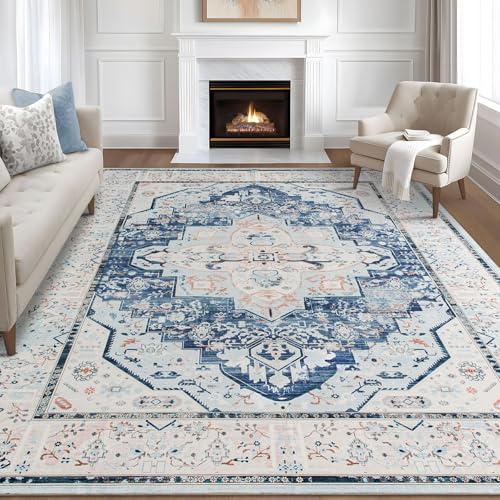 DECOMALL Maila Machine Washable Rugs 8x10ft, Traditional Oriental Blue Rug,Vintage Distressed Large Rugs Carpet for Living Room Bedroom - color: 09blue, size: 8' x 10' (Rectangular)