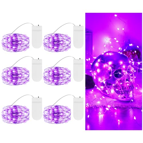 Halloween Purple Fairy Lights Battery Operate,7.2ft 20 LEDs String Lights Silver Copper Wire for Hallowen Christmas DIY Decoration Wedding Party (6 Pack) - color: Purple