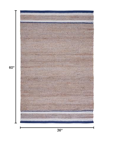 SAFAVIEH Natural Fiber Collection Accent Rug - 3' x 5', Natural & Navy, Handmade Farmhouse Boho Coastal Rustic Jute, Ideal for High Traffic Areas in Entryway, Living Room, Bedroom (NF874N) - color: Natural/Navy, size: 3' x 5' (Rectangular)