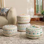 MOCOFO Round Bohemian Ottoman Pouf Cover, 18 Inch, Cotton Blend, Church Window Print, Living Room Storage Footrest, Cover Only (Jade Stone) - color: Jade Stone