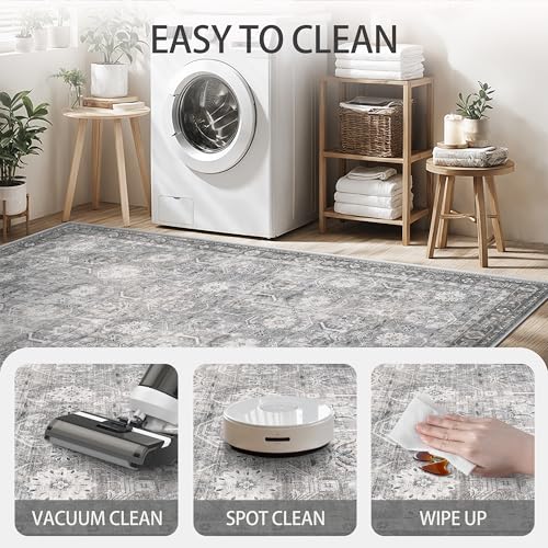 6x6 Square Area Rug, Soft Non Slip Low Pile Washable Rug, Boho Modern Area Rug for Bedroom, Laundry Room, Distressed Grey - color: Distressed Grey, size: 6x6 (Square)