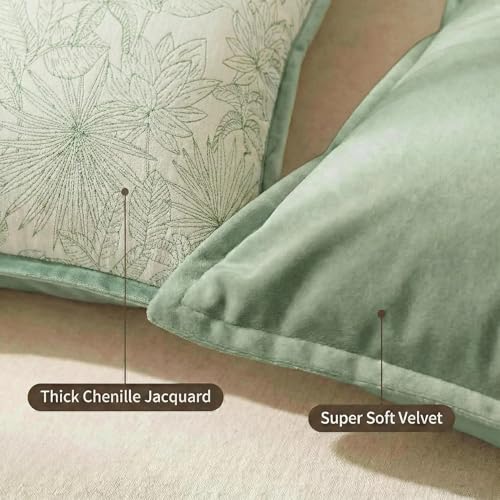 Floral Spring Throw Pillow Covers 18x18 Set of 2 Chenille Velvet Decorative Pillows for Bed Couch Living Room William Morris Farmhouse Cushion Covers Brown Beige - color: Floral Green, size: 18" x 18" (Pack of 2)