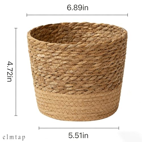 Woven Basket with Plastic Lining 6.9" x 4.7" for Indoor Outdoor Planters Home Decor Flower Pots Cover Storage Organizer Plant Corner Decoration - size: medium