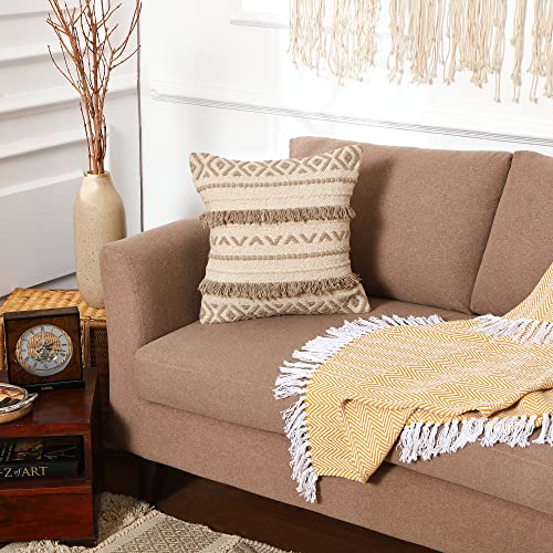 REDEARTH Handmade Boho Throw Pillow Covers - Bohemian Farmhouse Style - Accent Woven Indoor and Covered Patio Pillow Cushion Cases for Couch - Bed - Chair - Sofa - Benches – Set of 2 - 18"x18" - Taupe - color: Geometric Craft Taupe, size: 18" x 18" (Pack