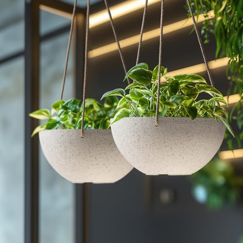 LA Jolie Muse Hanging Planters for Indoor Plants - Flower Pots Outdoor 9.84 inch Garden Planters and Pots,Speckled White Set of 2 - color: Speckled White, size: 9.84 Inch