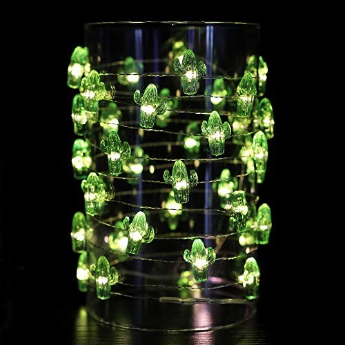 Starryfill Tropical Themed Small Cactus USB-Plugin String Lights 0.8"(H) 40 LED with Remote Control and Timer On 13.85ft Copper Wire Warm White Waterproof Warm White for Decorations - color: Cactus USB