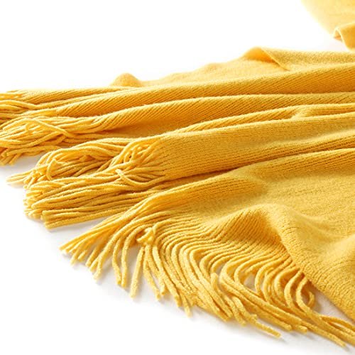 Homiest Decorative Knitted Throw Blanket with Fringe Soft & Cozy Tassel Blanket for Couch Sofa Bed (Yellow,50x60) - color: Yellow, size: 50" x 60"