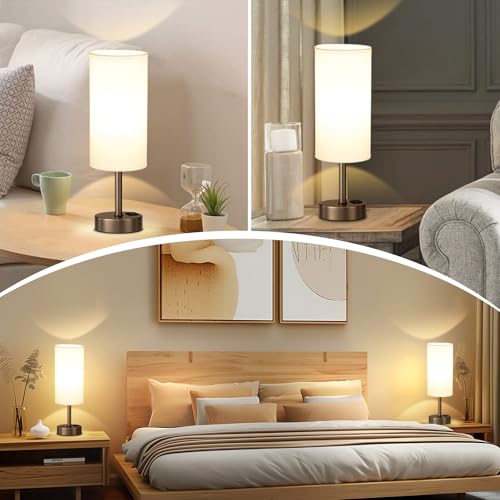 Dicoool Bedside Touch Table Lamps for Bedroom Nightstand with USB-C USB-A Charging Ports, White & Brown 3 Way Dimmable Small Desk Lamp for Office, Living Room, Reading, Dorm - color: White-Brown, size: 14in
