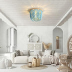 Bohemian Lighting Bohemian Chandelier Handmade Beaded Chandelier Bohemian Ceiling Beaded Lighting 3 Shallow Wood Beads Chandelier Nursery Bedroom Chandelier (Blue) - color: Blue