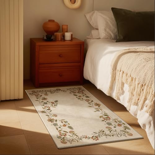 2x3 Washable Small Rug for Entryway: Door Mat Indoor Entrance Stain Resistant Non Slip Rubber Backed Low Pile Soft Throw Area Rugs for Bedroom Kitchen Front Door Indoor Entrance Foyer Entry - color: Edge Floral Cream Brown, size: 2' x 3' (Rectangular)