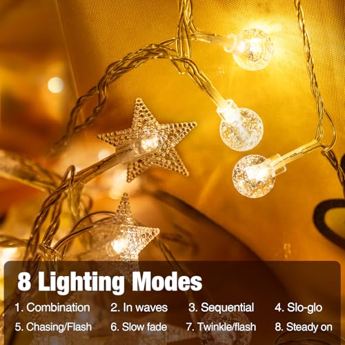 33Ft 80 LED Star String Lights,8 Modes Globe Fairy Lights Battery Operated with Remote&Timer,Waterproof Christmas Globe Lights for Indoor Outdoor Bedroom Garden Party Decor Warm White