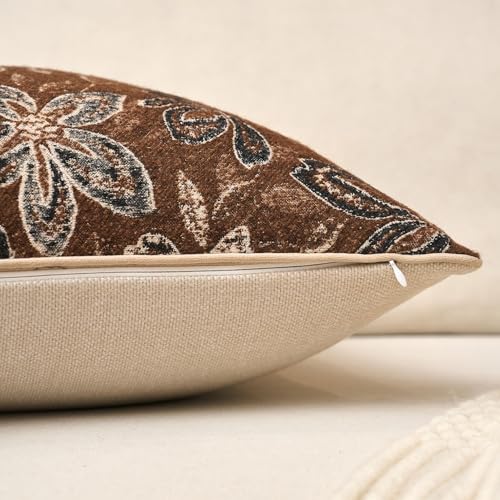 Yangest Flower Pillow Cover 12 x 20 Inches, Nature Chenille Rectangle Throw Pillow Cover Soft Luxury Neutral Accent Couch Pillow Cover for Living Room Bedroom, Coffee Brown - color: Coffee Brown, size: 20" x 12" (Pack of 1)