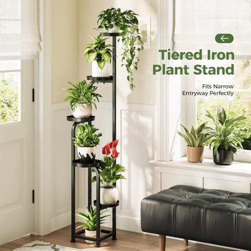 Bamworld Tall Plant Stand Indoor Outdoor, Corner Metal Flower Pot Stands for Multiple Plants, 5 Tier Heavy Duty Plant Shelf for Patio Garden Balcony Living Room Bedroom - color: Matte Black, style: Spiral 5Tier
