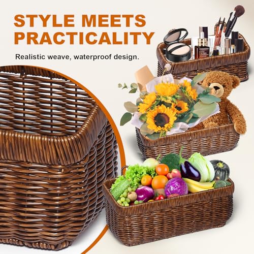 2 Pack Woven Storage Basket,Organizer Trays, Paper Box,Vintage Bin for Bathroom, Kitchen,Vanity Countertop Table Shelf, Open Storage Bins for Living Room, Bedroom, Balcony, Garden (Brown, ‎2 pc (S+M)) - color: Brown, size: S+M