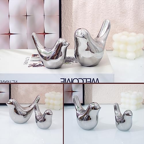 Notakia Silver Birds Statues Home Decor Modern Style Decorative Ornaments for Silver Table Decor Living Room, Bedroom, Office Desktop - color: 2pcs Silver Birds