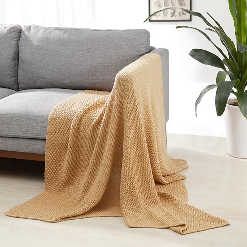 Amazon Basics Chunky Cable Knit Throw Blanket for Couch, Sofa, Bed, Lightweight Soft Cozy, 50" x 60", Sand - color: Sand, style: Knitted