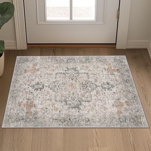 GENIMO Entryway Rug 2x3 Door mat, Bathroom Rugs Machine Washable Low Pile Kitchen Rugs, Small Entryway Mat for Entrance, Hallway, Kitchen and Corridor, Light Taupe Brown - color: Taupe, size: 2' x 3' (Rectangular)