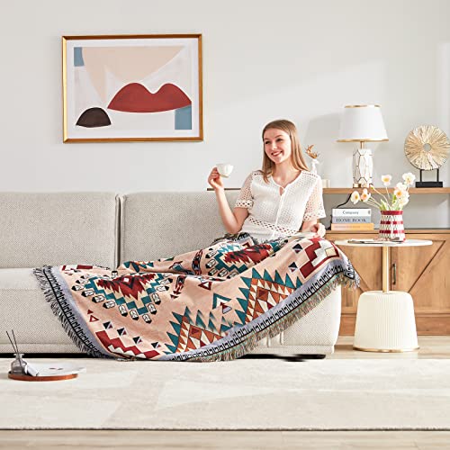 Touchat Native American Blanket Boho Throw Blanket for Sofa and Bed, Mexican Decorative Farmhouse Blanket, Southwest Decor Woven Blankets, Aztec Throw Blankets Bohemian with Tassel(Brown,50×60 inch) - color: Brown