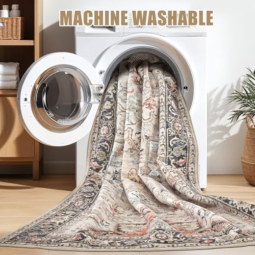 Area Rug for Living Room - 7x9 Soft Washable Oriental Vintage Floral Distressed Large Carpet - Fade Stain Resistant Non Slip Rugs for Bedroom Dining Room Nursery Dorm Office Home Decor - Multi - color: Multi Color, size: 7' x 9' (Rectangular)