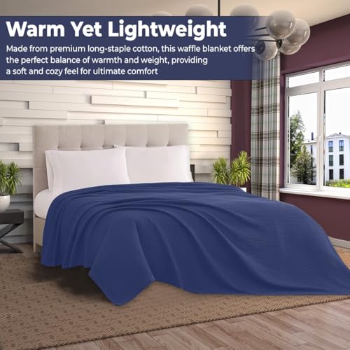 100% Cotton Blankets for Bed - Waffle Weave Blankets for Summer, Lightweight and Breathable Soft Woven Blanket for Spring (Navy, Throw (50" x 60")) - color: Navy, size: Throw (50" x 60")