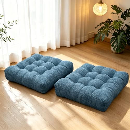 Set of 2 Dark Blue Floor Cushion for Adult Tufted Seat Cushions for Tatami Living Room Dorm 18.8 x 18.8 Inch Square Meditation Floor Pillows - color: Dark Blue