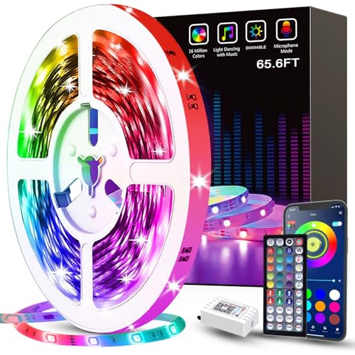 Tenmiro 65.6ft Led Strip Lights Smart Led Light Strips Music Sync Color Changing LED Lights App Control Led Lights for Bedroom Party Home Decoration - size: RGB 65.6FT