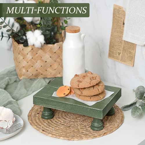 EOSAHR Pine Wood Riser Display Stand for Coffee Table – Stylish Pedestal Stand to Showcase Your Bathroom Accessories – Farmhouse Home Decor for Displaying Plant, Cupcakes and Soap Dish (Green) - color: D-Green