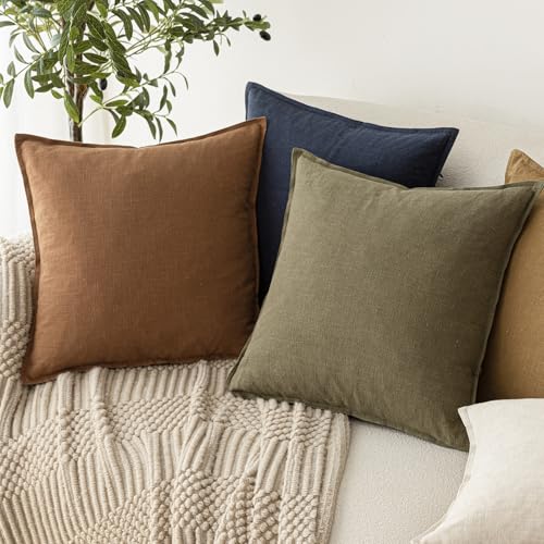 Foindtower Pack of 2, Decorative Linen Soild Throw Pillow Covers Soft Accent Cushion Case Boho Farmhouse Pillowcase for Chair Couch Sofa Bedroom Living Room Home Decor 16 x 16 Inch Orange Brown - color: Hazel, size: 16" x 16" (Pack of 2)