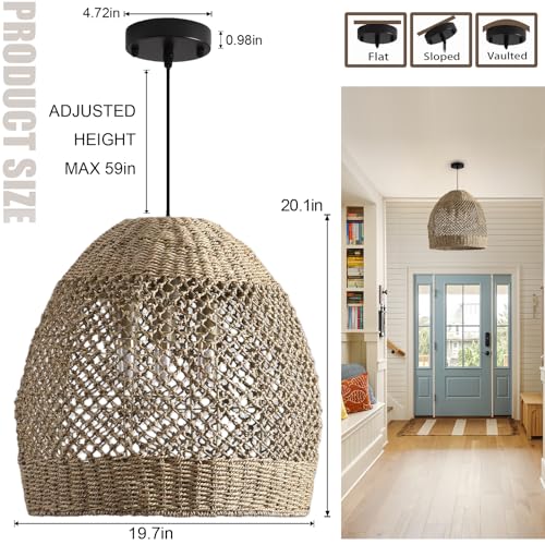 19.7" Boho Rattan Chandelier Fixture,3-Light Farmhouse Wicker Hand Woven Ceiling Hanging Chandeliers of Living Room Dining Room Kitchen Island Hallway - size: 3-Light 19.7 inch