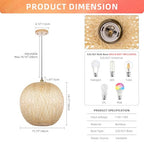 Arturesthome 15.7" Bamboo Pendant Lights, Round Wicker Chandelier, Hand-Woven Boho Basket Lampshade Hanging Ceiling Light for Kitchen Island Living Room - size: 15.7″W x 14″H