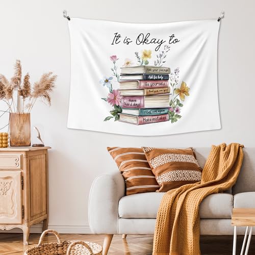 XLDLIOO Mental Health Wall Tapestry, It's Okay to Be Inspirational Wall Tapestry Hanging for Classroom, Motivational Floral Book Tapestries Decor Art for Therapy Counselor Office 40x30in - color: book-1, size: 40"L x 30"W