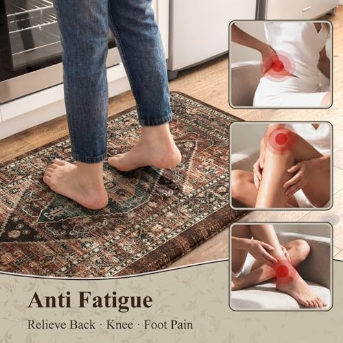KIMODE Kitchen Mats for Floor Cushioned Anti Fatigue, Floral Kitchen Rugs Sets of 2, Brick Rugs for Kitchen Floor, Comfort Kitchen Floor Mats, Ergonomic Standing Desk Mat for Sink Laundry Room Decor - color: Brick, size: 17.3" x 47 "+ 17.3" x 29 "--0.47 i