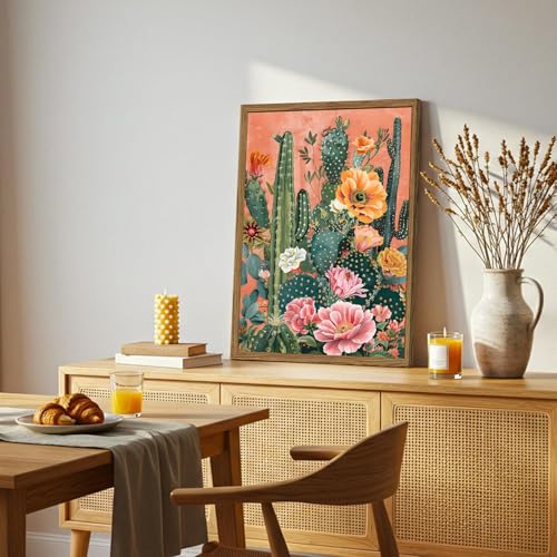 Framed Mexican Cactus Canvas Wall Art Set of 2, Vintage Desert Floral Wall Decor Paintings, Southwestern Boho Botanical Pictures Prints Aesthetic Home Decor for Living Room Bedroom Bathroom 16x24 inch - color: Colorful, size: 24L" x 16W"