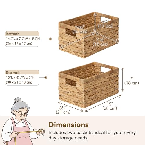 GRANNY SAYS Wicker Storage Baskets for Shelves, Wicker Baskets for Organizing, Water Hyacinth Woven Basket for Storage, Rectangle Basket for Pantry, Laundry, 2-Pack - color: Natural (Water Hyacinth), size: 13"L x 8 ¼"W x 7"H