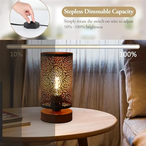 Small Industrial Table Lamps Dimmable, Bedside Lamps for Nightstand,End Table Side Desk lamp with Rustic Black Metal Cage Lampshade for Bedroom, Kids Room Living Room 2700K LED Bulb Included - color: chrysanthemum