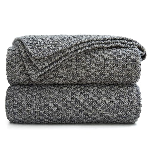 Longhui bedding 100% Cotton Knitted Throw Blanket – Dark Grey, Soft & Cozy, Machine Washable, 51"x63" – Perfect for Living Room, Couch, Sofa, Bed or Travel - color: Dark Grey, size: 51" x 63", Standard