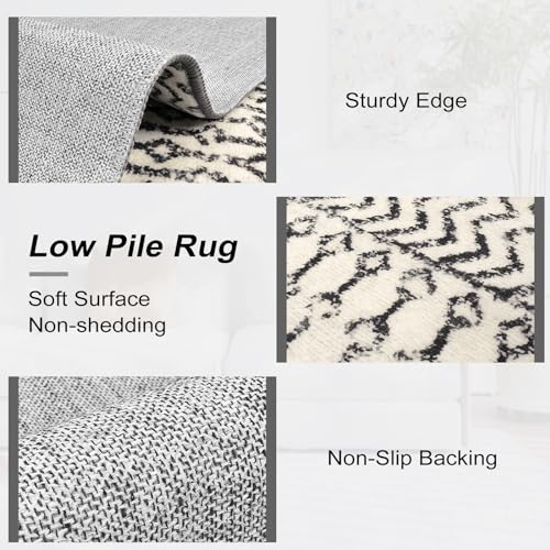 Moroccan Area Rug, 2x3 Black Distressed Entryway Rug Non-Slip Small Rug, Soft Low-Pile Washable Indoor Door Mat Floor Carpet for Entrance Bedroom Kitchen Bathroom - color: Black, size: 2' x 3' (Rectangular)