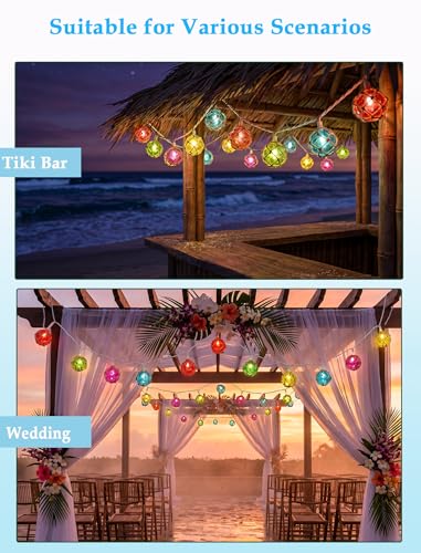 Oviejo 8.5FT LED Tiki Bar String Lights, 10 Multicolor Waterproof Nautical Fishing Float Buoy Lights for Indoor Outdoor Patio, Beach & Coastal Home Decor - color: Multicolour G50