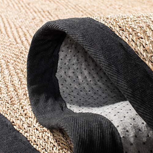 SAFAVIEH Area Rug 6x9 - Natural Fiber Collection - Natural & Black, Seagrass, Herringbone Pattern with Border (NF115C) - color: Natural/Black, size: 6' x 9' (Rectangular)